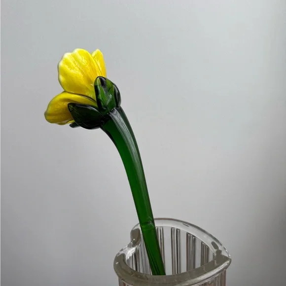 2 Murano Blown Glass 12” Flowers Yellow Green Vintage Decor - Picture 9 of 16